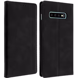 Housse - AVIZAR - Samsung Galaxy S10 Plus - Étui Folio - 2 Portes Cartes - Support Intégré - Noir