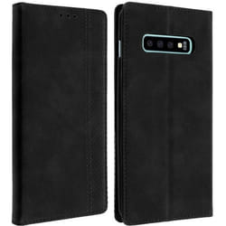 Housse - AVIZAR - Samsung Galaxy S10 Plus - Étui Folio - 2 Portes Cartes - Support Intégré - Noir