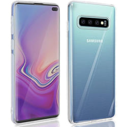 Coque et Film de Protection - AVIZAR - Samsung Galaxy S10 Plus - Silicone Gel - Verre Trempé - Transparent