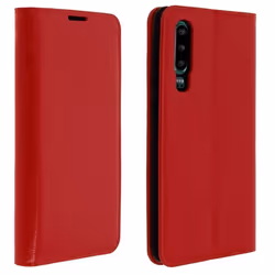 Étui Huawei P30 - AVIZAR - Housse Folio Cuir - Support Vidéo - Rouge - Protection Intégrale