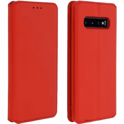 Housse pour Samsung Galaxy S10 - AVIZAR - Étui Folio - Éco-cuir - Rouge - Fonction Stand