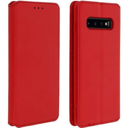 Housse pour Samsung Galaxy S10 - AVIZAR - Étui Folio - Éco-cuir - Rouge - Fonction Stand