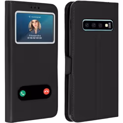 Etui Folio - Samsung - Galaxy S10 - Double Fenêtre - Fonction Support - Noir