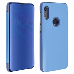 Housse - AVIZAR - Honor 8A et Huawei Y6 2019 - Étui Miroir - Clapet Translucide - Support Bleu