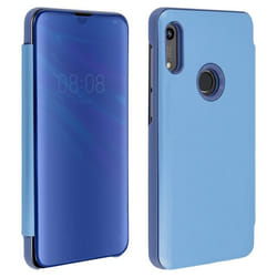 Housse - AVIZAR - Honor 8A et Huawei Y6 2019 - Étui Miroir - Clapet Translucide - Support Bleu