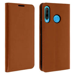 Étui Huawei P30 Lite - AVIZAR - Housse Folio Cuir - Support Vidéo - Marron - Semi-rigide