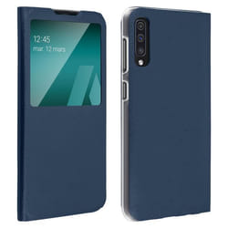 Housse pour Samsung Galaxy A50 - AVIZAR - Etui à Clapet - Fenêtre daffichage - Coque Souple - Bleu nuit