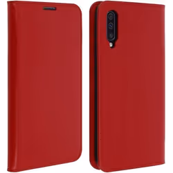 Étui pour Samsung Galaxy A50 - Housse Folio - Cuir véritable - Rouge - Support vidéo - Compartiments cartes