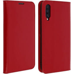 Étui pour Samsung Galaxy A50 - Housse Folio - Cuir véritable - Rouge - Support vidéo - Compartiments cartes