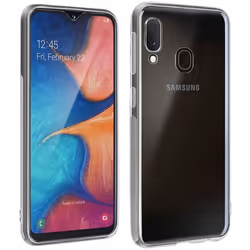 Coque et film de protection - AVIZAR - Galaxy A20e - Silicone Souple - Verre Trempé 9H - Transparent Blanc