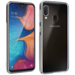 Coque et film de protection - AVIZAR - Galaxy A20e - Silicone Souple - Verre Trempé 9H - Transparent Blanc