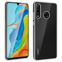 Coque et film de protection - AVIZAR - Huawei P30 Lite - Silicone gel - Verre trempé - Transparent blanc