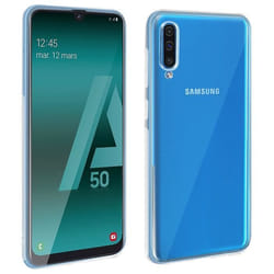 Coque et Film de protection - AVIZAR - Galaxy A50 - Silicone Souple - Verre Trempé 9H - Transparent Blanc