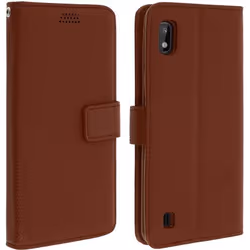 Etui pour Samsung Galaxy A10 - AVIZAR - Housse Folio - Éco-cuir marron - Support vidéo - Porte-carte