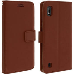 Etui pour Samsung Galaxy A10 - AVIZAR - Housse Folio - Éco-cuir marron - Support vidéo - Porte-carte