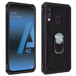 Coque - AVIZAR - Galaxy A40 - Bi-matières - Bague Magnétique - Support Vidéo Noir