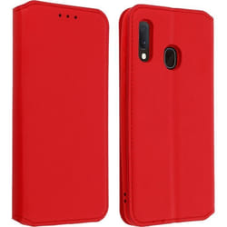 Housse pour Samsung Galaxy A20e - AVIZAR - Étui Folio - Éco-cuir - Rouge - Fonction Support Vidéo