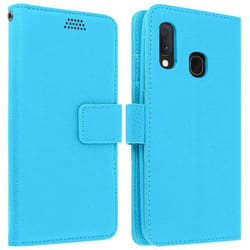 Housse pour Samsung Galaxy A20e - AVIZAR - Étui Folio Portefeuille - Éco-cuir - Bleu - Support Vidéo