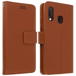 Housse pour Samsung Galaxy A20e - AVIZAR - Étui Folio Éco-cuir - Support Vidéo - Marron - Souple