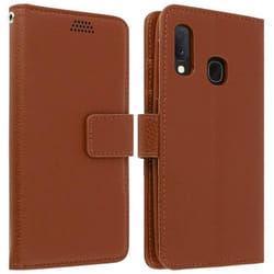 Housse pour Samsung Galaxy A20e - AVIZAR - Étui Folio Éco-cuir - Support Vidéo - Marron - Souple