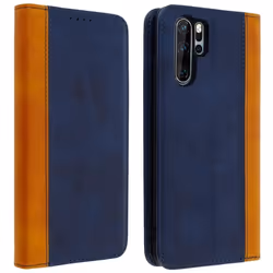 Housse Portefeuille - AVIZAR - Huawei P30 Pro - Éco-cuir - Bleu nuit - Support vidéo