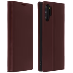 Étui en Cuir Véritable - AVIZAR - Galaxy Note 10 Plus - Porte-cartes - Support Vidéo - Marron Foncé