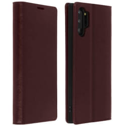 Étui en Cuir Véritable - AVIZAR - Galaxy Note 10 Plus - Porte-cartes - Support Vidéo - Marron Foncé