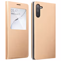 Housse pour Samsung Galaxy Note 10 - AVIZAR - Étui à Clapet - Fenêtre daffichage - Couleur Or - Coque Rigide