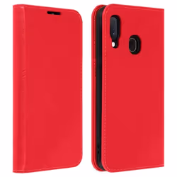 Étui Folio - AVIZAR - Galaxy A20e - Cuir Véritable - Porte-cartes - Support Vidéo - Rouge