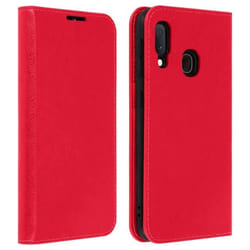 Étui Folio - AVIZAR - Galaxy A20e - Cuir Véritable - Porte-cartes - Support Vidéo - Rouge