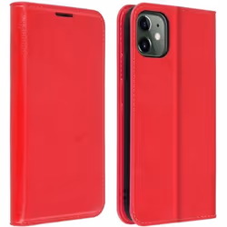 Étui Folio - AVIZAR - iPhone 11 - Cuir Véritable - Rouge - Support Vidéo - 3 Porte-cartes