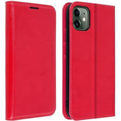 Étui Folio - AVIZAR - iPhone 11 - Cuir Véritable - Rouge - Support Vidéo - 3 Porte-cartes