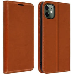Étui Folio - AVIZAR - iPhone 11 - Cuir Véritable - Porte-cartes - Support Vidéo - Marron