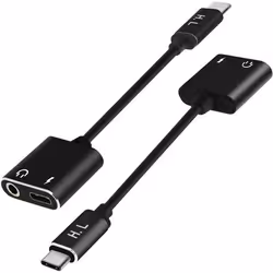 Adaptateur Audio et Charge - HL-095 - USB Type C vers Jack 3.5mm - Noir - Charge et audio simultanés