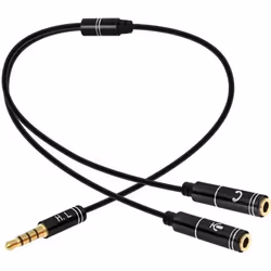 Adaptateur Audio Jack 3.5mm - Compact - Noir - Branchement Micro et Casque - 30cm - Résistant