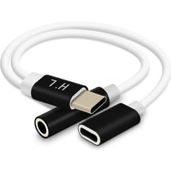 Adaptateur Audio et Charge - Noir - USB-C vers Jack 3.5mm - Compact 12cm - Compatible USB-C