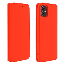 Housse iPhone 11 - AVIZAR - Étui Folio Portefeuille - Éco-cuir Rouge - Fonction Support - Aimanté
