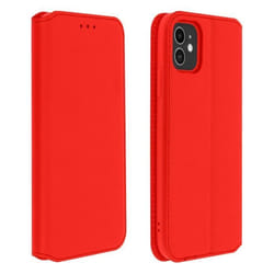 Housse iPhone 11 - AVIZAR - Étui Folio Portefeuille - Éco-cuir Rouge - Fonction Support - Aimanté