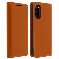 Étui Folio - AVIZAR - Galaxy S20 - Cuir Véritable - Porte-cartes - Support Vidéo - Marron