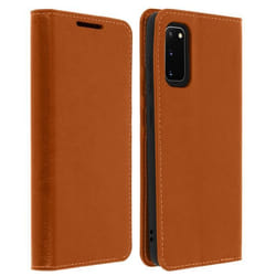 Étui Folio - AVIZAR - Galaxy S20 - Cuir Véritable - Porte-cartes - Support Vidéo - Marron