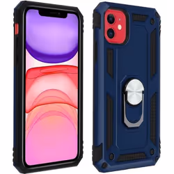 Coque - AVIZAR - iPhone 11 - Antichoc - Bi-matière - Bague Support Vidéo Bleu nuit