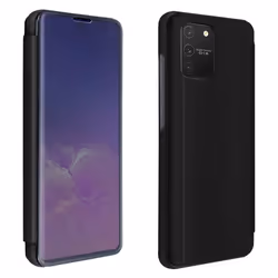 Housse pour Samsung Galaxy S10 Lite - AVIZAR - Clapet Translucide Miroir - Noir - Semi-rigide - Support Vidéo