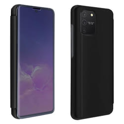 Housse pour Samsung Galaxy S10 Lite - AVIZAR - Clapet Translucide Miroir - Noir - Semi-rigide - Support Vidéo