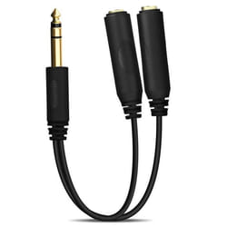 Adaptateur Jack 635mm - AVIZAR - Splitter 27cm - Noir - Plaqué or - Divise le son en 2 stéréos