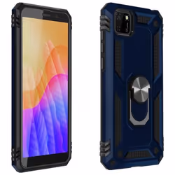 Coque Antichoc - AVIZAR - Huawei Y5p - Bi-matière - Bague Support Vidéo - Bleu nuit