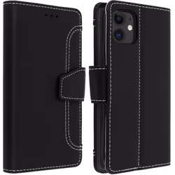 Housse - AVIZAR - iPhone 11 - Étui Folio Portefeuille - Éco-cuir - Noir - Fonction Support