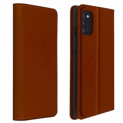 Étui pour Samsung Galaxy A41 - AVIZAR - Folio en cuir véritable - Porte-carte et support vidéo - Marron