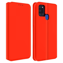 Housse pour Samsung Galaxy A21s - AVIZAR - Étui Folio Portefeuille - Éco-cuir Rouge - Fonction Support