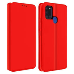 Housse pour Samsung Galaxy A21s - AVIZAR - Étui Folio Portefeuille - Éco-cuir Rouge - Fonction Support