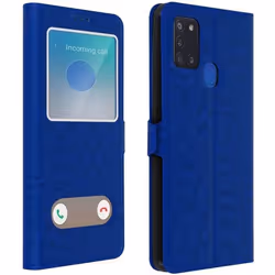 Housse - Samsung - Galaxy A21s - Étui Intégral - Double Fenêtre - Support Vidéo - Bleu